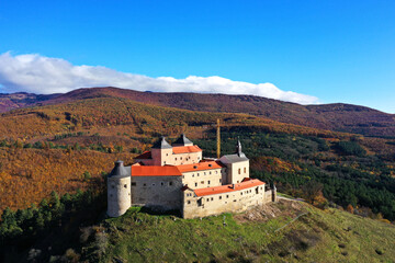 Fototapeta na wymiar Aerial autumn view of Krasna Horka castle in Slovakia