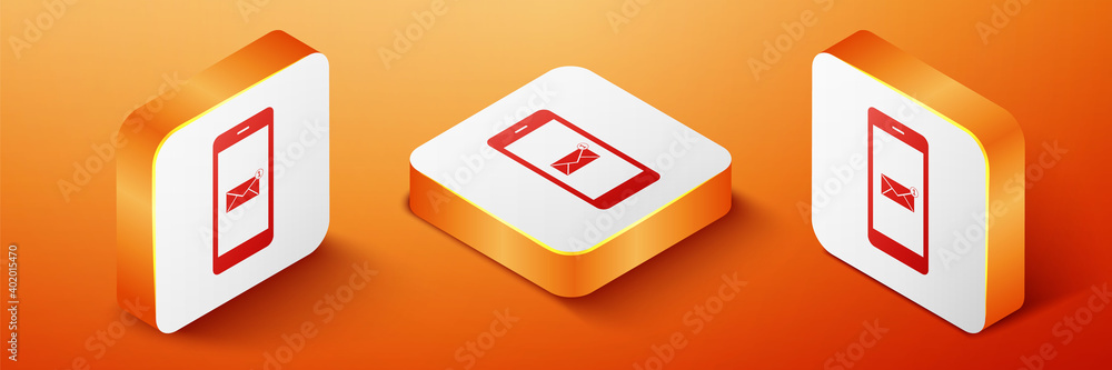 Poster isometric received message concept. new email notification on the smartphone screen icon isolated on