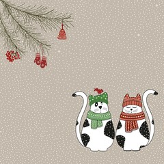Christmas card with cute cartoon cats