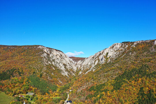 Aerial autumn view of Zadielska dolina valley in Slovakia