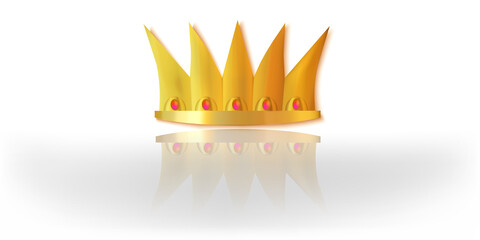 Golden crown with rubies. Flat. Illustration can be used in the internet websites, chats, computer programs.