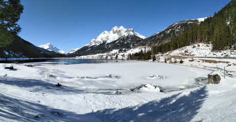 frozen lake and surrounding panorama