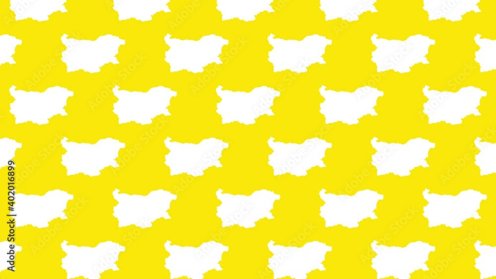 Poster bulgaria country map silhouettes pattern on a yellow background seamless animation. simple geographi