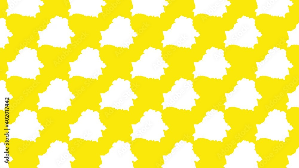 Poster belarus country map silhouettes pattern on a yellow background seamless animation. simple geographic