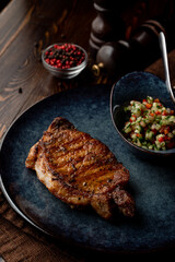 Close up of juicy steak, expensive restaurant photo