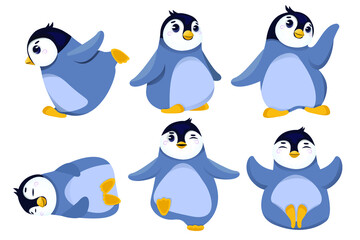 Christmas penguin set, Christmas with watercolor illustration. Snow animals, cartoon penguins isolated on white background. Merry Christmas and New Year. Vector illustration