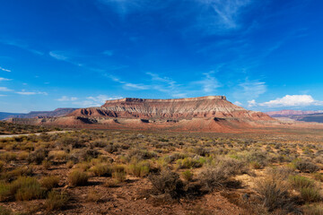 View of the rock formations and mountains near the Zion National Park, in the State of Utah, USA