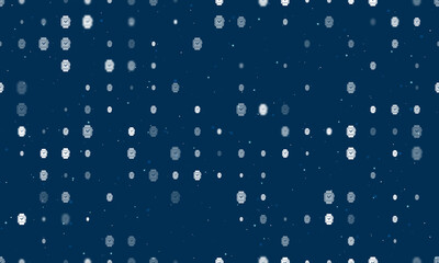 Seamless background pattern of evenly spaced white smart watch symbols of different sizes and opacity. Vector illustration on dark blue background with stars