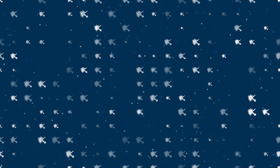 Seamless background pattern of evenly spaced white ball bounces off the shield symbols of different sizes and opacity. Vector illustration on dark blue background with stars