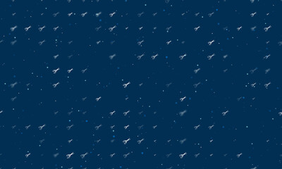 Seamless background pattern of evenly spaced white scissors symbols of different sizes and opacity. Vector illustration on dark blue background with stars