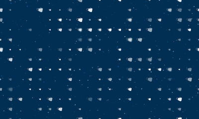 Seamless background pattern of evenly spaced white mask symbols of different sizes and opacity. Vector illustration on dark blue background with stars