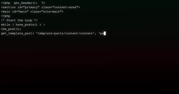 Php code composition on abstract background. Lines of php code appear typed. PHP developer writing server side page for a website. Web developer for online services as CMS or booking application