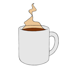 Simple mug of hot coffee on a white background isolated. Hand drawn illustration, vector