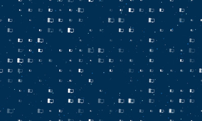 Seamless background pattern of evenly spaced white desktop symbols of different sizes and opacity. Vector illustration on dark blue background with stars