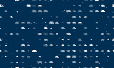 Seamless background pattern of evenly spaced white delivery symbols of different sizes and opacity. Vector illustration on dark blue background with stars