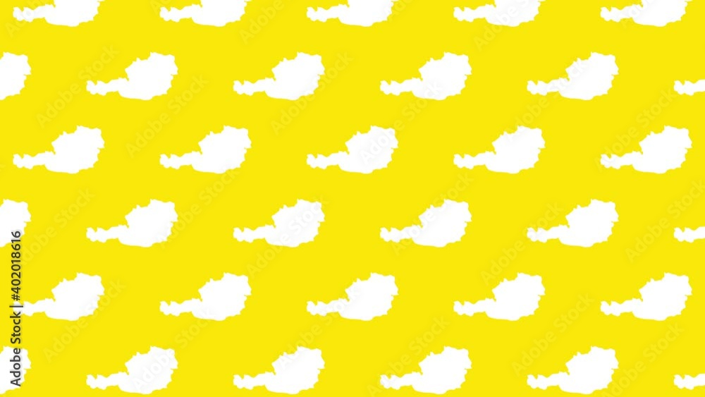 Poster austria country map silhouettes pattern on a yellow background seamless animation. simple geographic