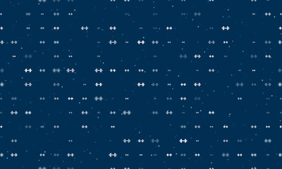 Seamless background pattern of evenly spaced white dumbbell symbols of different sizes and opacity. Vector illustration on dark blue background with stars
