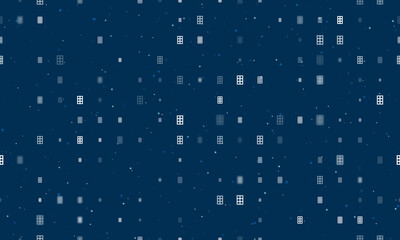 Seamless background pattern of evenly spaced white office building symbols of different sizes and opacity. Vector illustration on dark blue background with stars