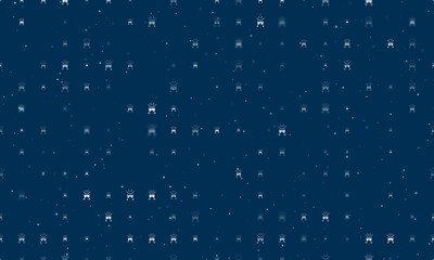 Seamless background pattern of evenly spaced white champagne toast symbols of different sizes and opacity. Vector illustration on dark blue background with stars