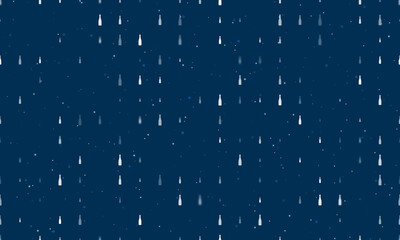 Seamless background pattern of evenly spaced white champagne symbols of different sizes and opacity. Vector illustration on dark blue background with stars