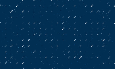 Seamless background pattern of evenly spaced white champagne opening symbols of different sizes and opacity. Vector illustration on dark blue background with stars