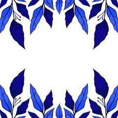 Vector background with blue leaves; for greeting cards, invitations, posters, banners.
