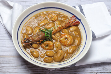 Homemade White Bean Stew with Prawns