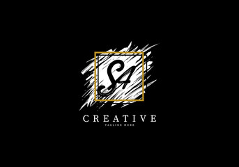 Initial Letter SA Splash Grange Logo Design, Texture Brush with a square grid.