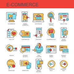E-commerce. Set of flat, vector, color, stylish, icons. Set of icons for the site.
