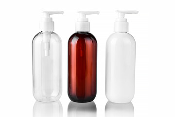 Bottles of cosmetics on a white background isolated
