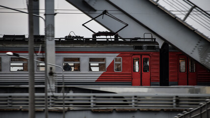 Russial local train on bridge