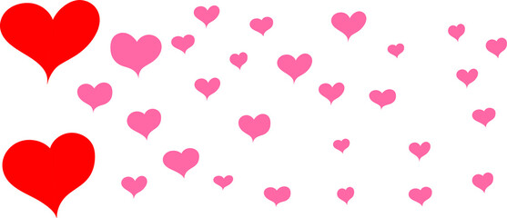 Many red hearts for Valentine's day card background, doodle vector drawing. Beautiful splash for a web page for all lovers, a symbol of love.