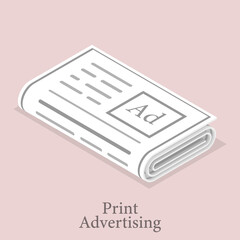 3D Isometric Flat Vector Illustration of Print Advertising Icon.
