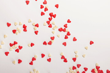 Sugar hearts on white background