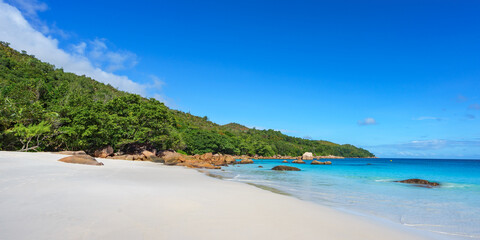 tropical beach at anse lazio, on praslin, seychelles