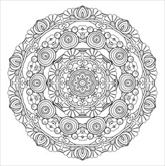 Vector Monochrome Mandala. Ethnic Decorative Element. Round Abstract Object Isolated On White Background