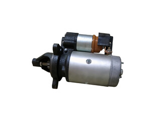 Car starter with solenoid Assembly on an isolated white background. Spare parts.