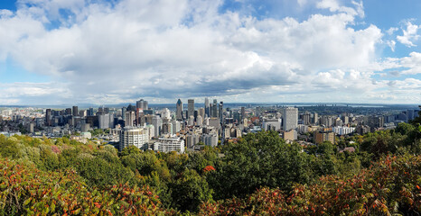 Top view of downtown of Montreal in Autumn