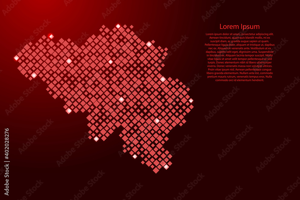Aufkleber belgium map from red pattern rhombuses of different sizes and glowing space stars grid. vector illus