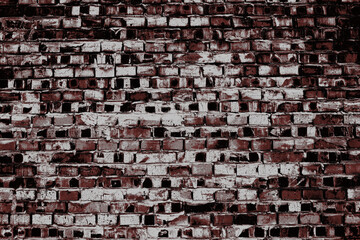 Old grimy brick wall with rough surface, textured industrial background