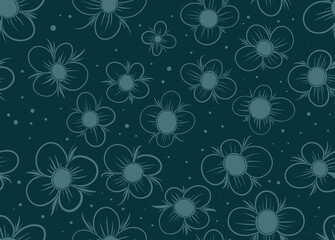 blue background dark flowers and leaves 1