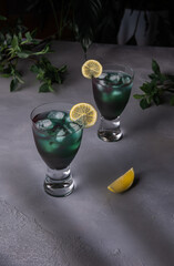 Green chlorella or spirulina algae mocktails still life