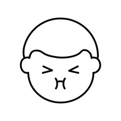 Boy sad annoyed face line icon