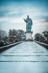 Snowfall On the statue of Arona