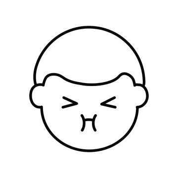 Boy sad annoyed face line icon