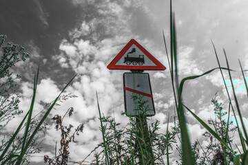 sign on a road railway