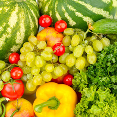 Square shot of vegetables and fruits.
