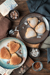 Shortbread cookies of two types on a vintage background. The view from the top. Concept of culinary backgrounds, desserts.