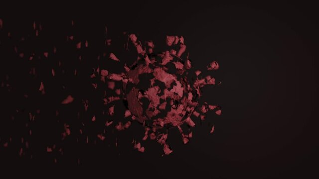 Eliminate of coronavirus. Corona virus breaking up into pieces. Treatment, vaccine or drug concept. 3D rendering.