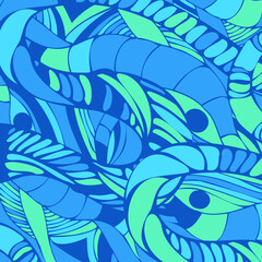 Vector sea pattern drawn by hand. Abstract waves, art painting. Abstract blue background. vector illustration